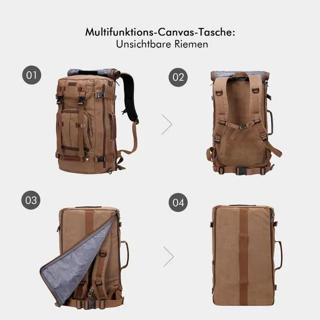 Alt view image 4 of 5 - WITZMAN Canvas Travel Backpack Large Laptop Bags Convertible Shoulder Rucksack Toiletry Bag for Men Large Capacity Hanging Dopp kit