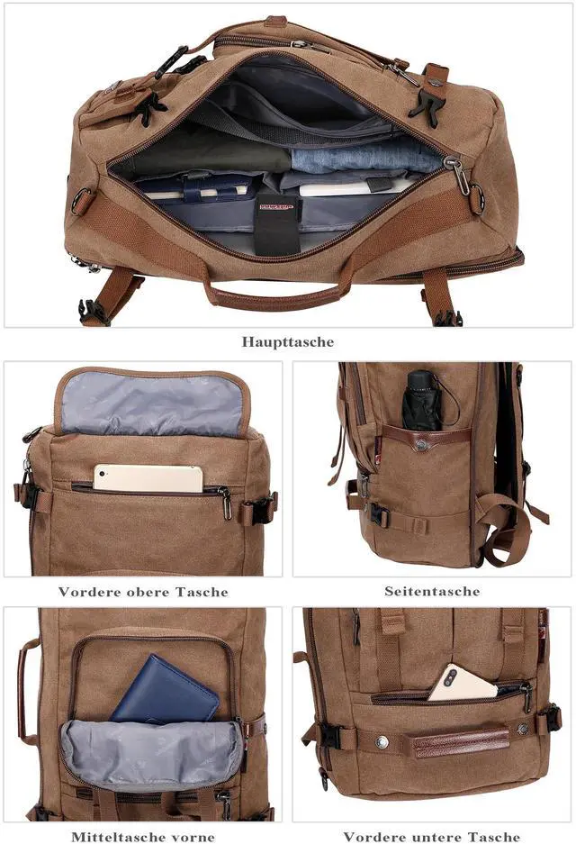 Alt view image 5 of 5 - WITZMAN Canvas Travel Backpack Large Laptop Bags Convertible Shoulder Rucksack Toiletry Bag for Men Large Capacity Hanging Dopp kit