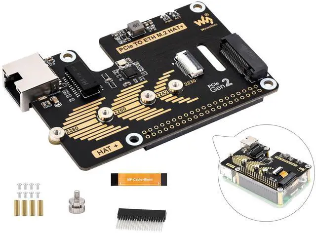 Main image of PCIe to ETH and M.2 Adapter Board Compatible with Raspberry Pi 5, Expands M.2 Hard Drives and Gigabit Ethernet Ports in 2230/2242 / 2260/2280 Sizes, 5Gbps Data Rate,Driver-Free, Plug and Play