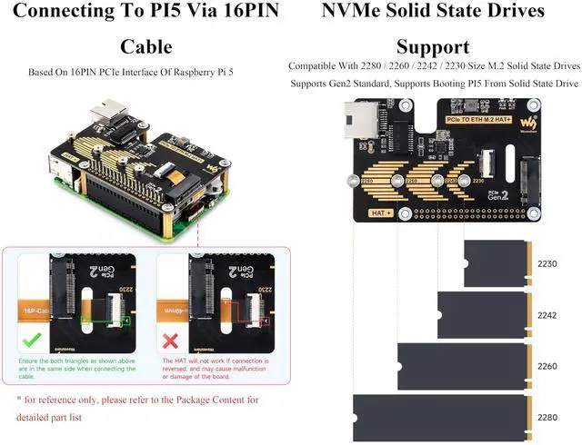 Alt view image 4 of 5 - PCIe to ETH and M.2 Adapter Board Compatible with Raspberry Pi 5, Expands M.2 Hard Drives and Gigabit Ethernet Ports in 2230/2242 / 2260/2280 Sizes, 5Gbps Data Rate,Driver-Free, Plug and Play
