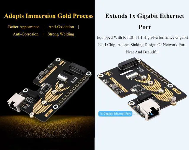 Alt view image 5 of 5 - PCIe to ETH and M.2 Adapter Board Compatible with Raspberry Pi 5, Expands M.2 Hard Drives and Gigabit Ethernet Ports in 2230/2242 / 2260/2280 Sizes, 5Gbps Data Rate,Driver-Free, Plug and Play