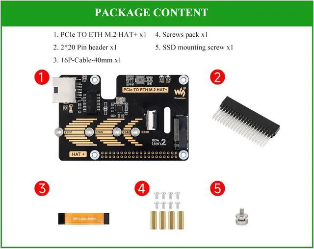 Alt view image 2 of 5 - PCIe to ETH and M.2 Adapter Board Compatible with Raspberry Pi 5, Expands M.2 Hard Drives and Gigabit Ethernet Ports in 2230/2242 / 2260/2280 Sizes, 5Gbps Data Rate,Driver-Free, Plug and Play
