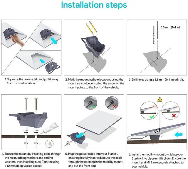 Alt view image 3 of 5 - XLTTYWL Starlink Mini Mount, Premium Star Link Mimi Standard Mobility Roof RV Mounts for Mini Star Link Flat Standard Dishy Fits RV, Wood, Metal, Plastic or Slotted Vehicle Rails(Mini Flat Mount)