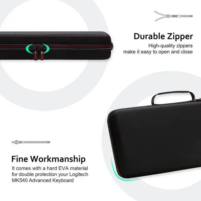 Alt view image 3 of 5 - XANAD Hard Case Compatible with Logitech MK540 Advanced Wireless Keyboard and Mouse Combo(Black)-Inside: 18.3"x8.1"x1.3"