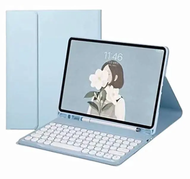 Main image of HENGHUI Color Keyboard for Galaxy Tab S8 11" 2022 / S7 11 Inch 2020 (SM-X700/X706/T870/T875/T878) Keyboard Case Cute Round Key Wireless Detachable Bluetooth Keyboard Cover with S Pen Holder (SkyBlue)