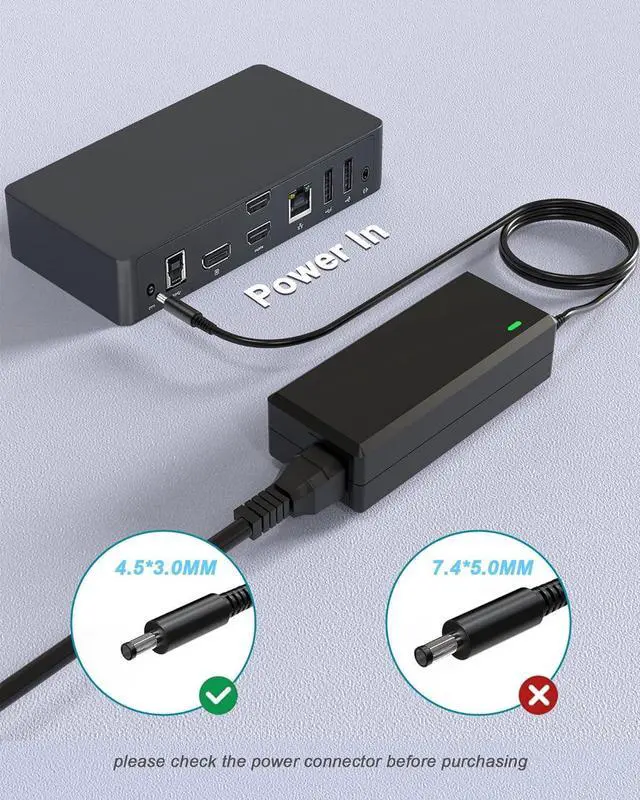 Alt view image 5 of 5 - FGIEU 65W Power Adapter Compatible with Dell Ultra HD/4K Triple Display Docking Station D3100 D1000 5M48M 452-BBPG 5RR7X Replacement for Docking Station Power Supply.