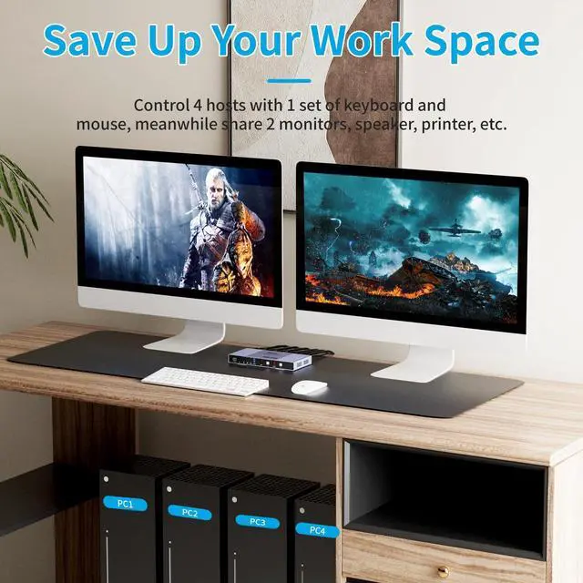 Alt view image 2 of 5 - Yinker 4K Seamless KVM Switch 4 in 2 Out HDMI Matrix Switcher 4K@30Hz for 4 Computers Sharing 2 Monitors, Support USB 3.0, 3.5mm Audio, EDID, Hotkey, Mouse Switching