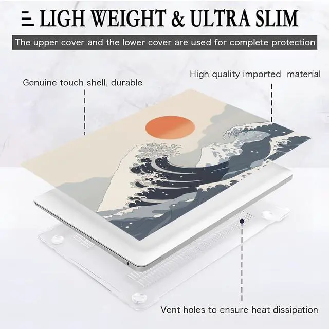 Alt view image 4 of 5 - Yicomon Compatible with MacBook Air 13 inch Case 2020 2021 M1 A2337 A2179 A1932, Plastic Hard Shell Case for Mac Air 13 with Touch ID (2018-2021) - Waves at Sunset Flying Eagle