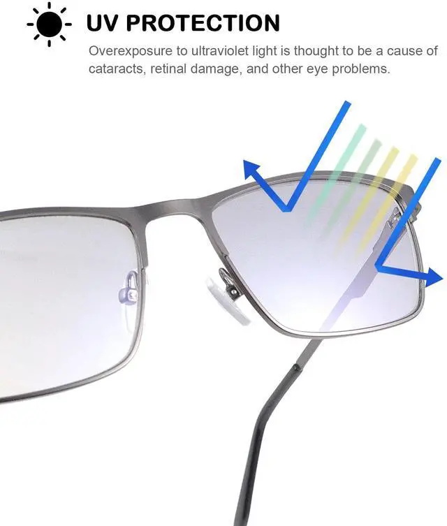 Alt view image 5 of 5 - YIMI Mens Blue Light Glasses Men Computer Gaming BlueLight Blocking Glasses Metal Anti Eyestrain Clear Lens Eye Protection (Photochromic/Dual Purpose)