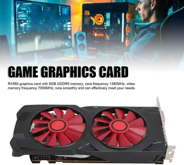 Alt view image 3 of 5 - Yunir Game Graphics Card, RX580 8GB GDDR5 256bit Quiet Cooling Fan PCIe Gaming Graphics Card, with PCI Express 2.0 16X Slot, PCB Material, for Desktop PC