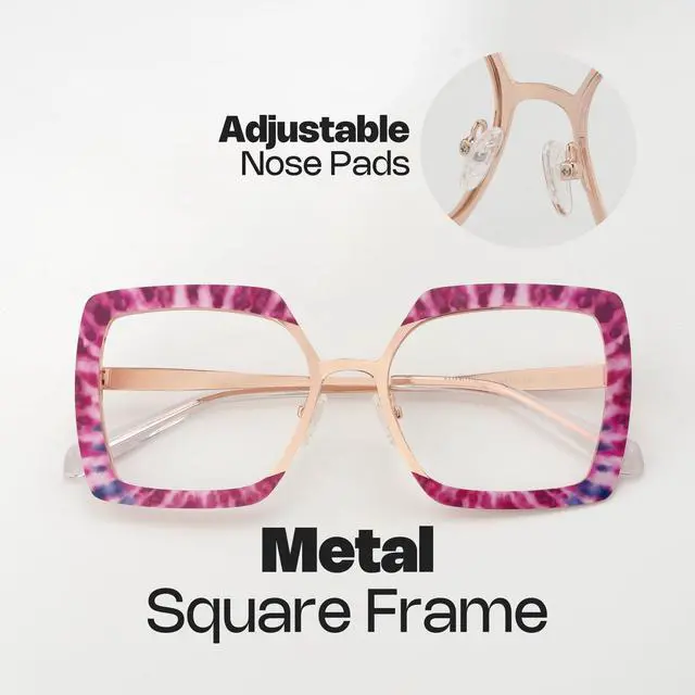 Alt view image 3 of 5 - Zeelool Blue Light Blocking Glasses for Women, Square Metal Glasses Frame Eyeglasses with Non-prescription Clear Lenses Anti Eyestrain & UV from Computer/TV/Phone ZJGM150137-02B