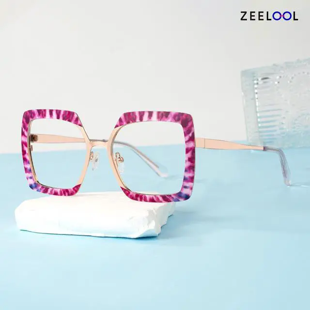 Alt view image 4 of 5 - Zeelool Blue Light Blocking Glasses for Women, Square Metal Glasses Frame Eyeglasses with Non-prescription Clear Lenses Anti Eyestrain & UV from Computer/TV/Phone ZJGM150137-02B