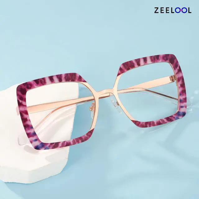 Alt view image 5 of 5 - Zeelool Blue Light Blocking Glasses for Women, Square Metal Glasses Frame Eyeglasses with Non-prescription Clear Lenses Anti Eyestrain & UV from Computer/TV/Phone ZJGM150137-02B
