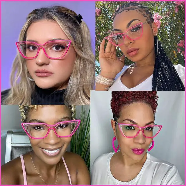 Alt view image 2 of 5 - Zeelool Stylish Acetate Oversized Cat Eye Blue Light Blocking Glasses for Women Yosef WA609979-01 Bright-Pink
