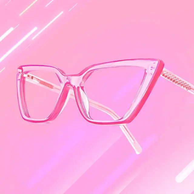 Alt view image 3 of 5 - Zeelool Stylish Acetate Oversized Cat Eye Blue Light Blocking Glasses for Women Yosef WA609979-01 Bright-Pink