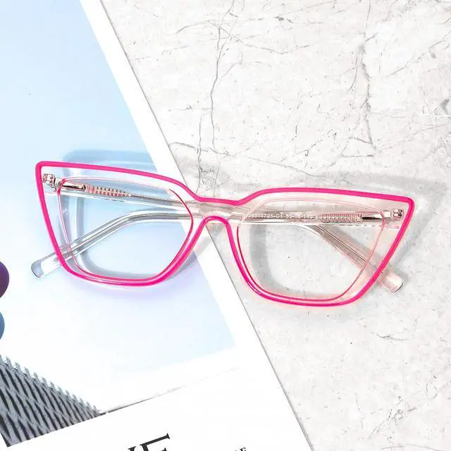 Alt view image 4 of 5 - Zeelool Stylish Acetate Oversized Cat Eye Blue Light Blocking Glasses for Women Yosef WA609979-01 Bright-Pink