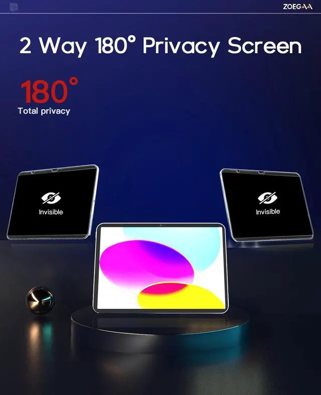 Alt view image 3 of 5 - ZOEGAA Privacy Screen Protector for iPad 10th Generation (10.9-inch, 2022 Model), Magnetic Removable & Reusable Anti Blue Light Filter
