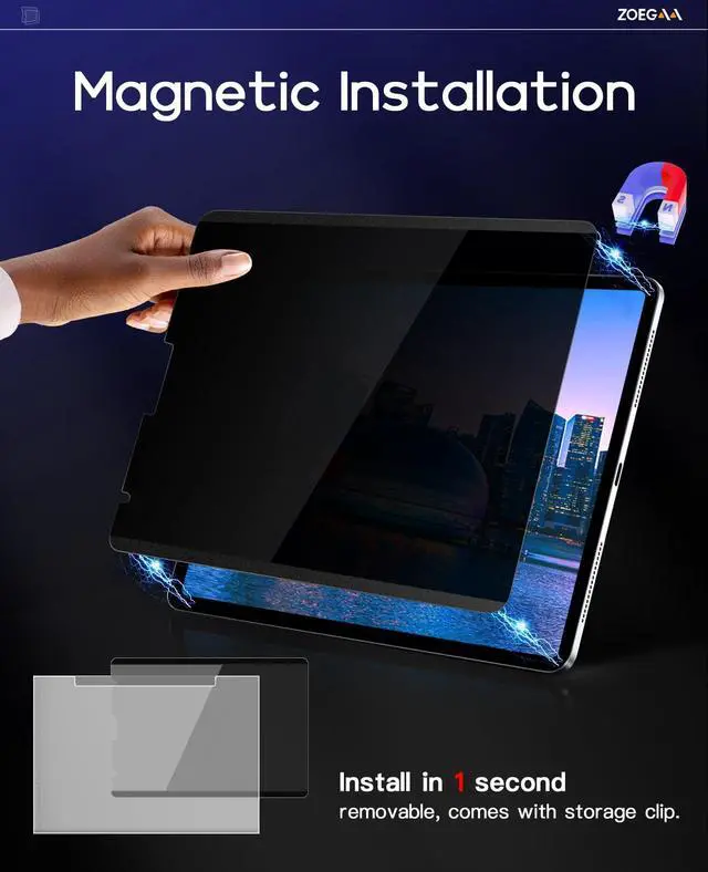 Alt view image 2 of 5 - ZOEGAA Privacy Screen Protector for iPad 10th Generation (10.9-inch, 2022 Model), Magnetic Removable & Reusable Anti Blue Light Filter