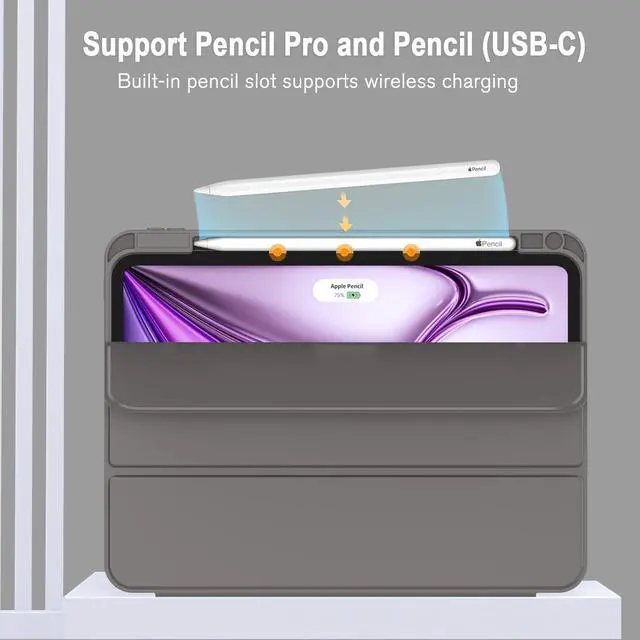 Alt view image 2 of 5 - ZryXal New iPad Air 13 Inch Case M3 2025/M2 2024 with Pencil Holder, Trifold Stand Smart Case with Soft TPU Back,Auto Wake/Sleep(Space Gray)