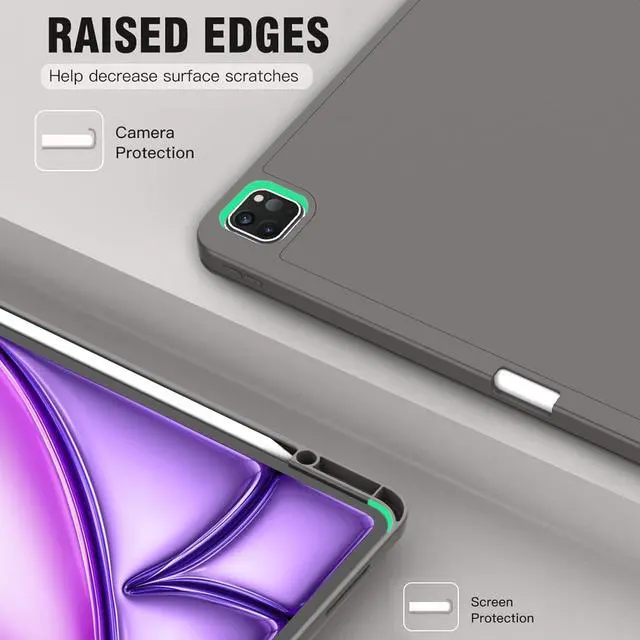 Alt view image 3 of 5 - ZryXal New iPad Air 13 Inch Case M3 2025/M2 2024 with Pencil Holder, Trifold Stand Smart Case with Soft TPU Back,Auto Wake/Sleep(Space Gray)