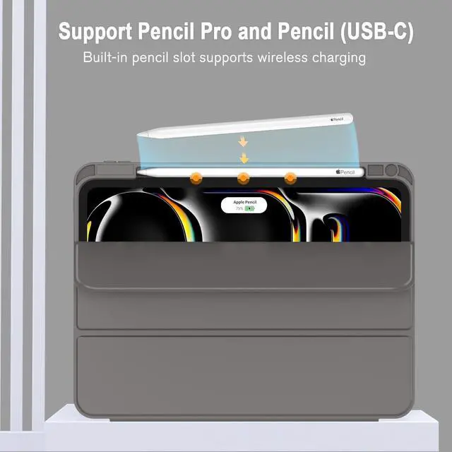 Alt view image 2 of 5 - ZryXal 2024 iPad Pro 11 Inch Case M4 (5th Generation) with Pencil Holder, Smart iPad Case [Support Pencil Pro and Pencil (USB-C)], Support Touch ID and Auto Wake/Sleep (Space Gray)