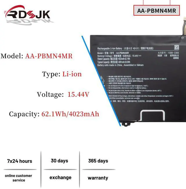 Alt view image 2 of 5 - AA-PBMN4MR Laptop Battery for Samsung Galaxy Book Pro 360 NP930XDB NP935XDB NP930XED NP930QDB NP930QED NP950QED NP934QED-KA1DE NT930QED-K71A NP940XFG NP930XDB-KD1US NP935XDB-KC2DE Series 15.44V 62.1Wh
