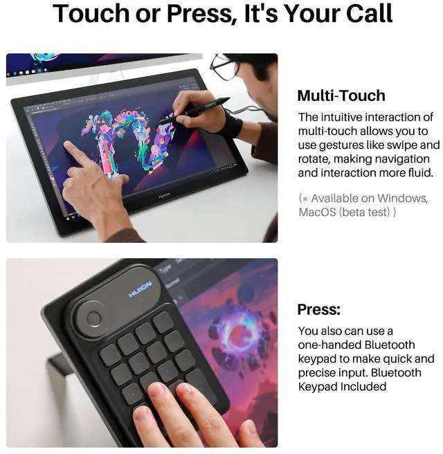 Alt view image 2 of 5 - HUION KAMVAS Pro 19 4K UHD Drawing Tablet with Touch Screen, 96% Adobe RGB Drawing Monitor with 1.07 Billion Colors, PenTech 4.0 Stylus PW600, 16384 Pen Pressure, Slim Pen, Keydial Mini, 18.4inch