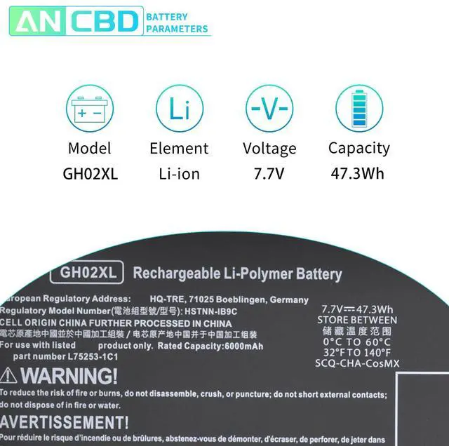 Alt view image 2 of 5 - ANCBD GH02XL GHO2XL Laptop Battery Replacement for HP Chromebook 11 G8 11A G8 14 G6 Chromebook X360 11 G3 14AT-NA000 NA0010CA NA0010DS Series L75783-005 L75253-271 HSTNN-DB9M, HSTNN-IB9C 7.7V/47.3Wh