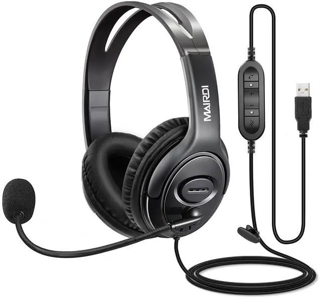 Main image of MAIRDI USB Headset with Microphone for PC, Computer Headset with Mic Noise Canceling for Laptop Teams Zoom Office Work Call Center Business Softphone, Dictation Headset for Dragon Naturelly Speaking