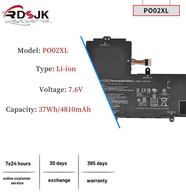 Alt view image 2 of 5 - PO02XL Laptop Battery for HP Stream 11-R 11-R014WM 11-R010NR 11-Y 11-AH 11-AK 11-AH011WM Series P002XL 823908-1C1 824560-005 824536-850 HSTNN-IB7G HSTNN-DB7G TPN-Q166 823908-2C1 PO02037XL-PL 7.6V 37Wh