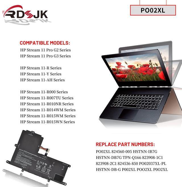 Alt view image 3 of 5 - PO02XL Laptop Battery for HP Stream 11-R 11-R014WM 11-R010NR 11-Y 11-AH 11-AK 11-AH011WM Series P002XL 823908-1C1 824560-005 824536-850 HSTNN-IB7G HSTNN-DB7G TPN-Q166 823908-2C1 PO02037XL-PL 7.6V 37Wh