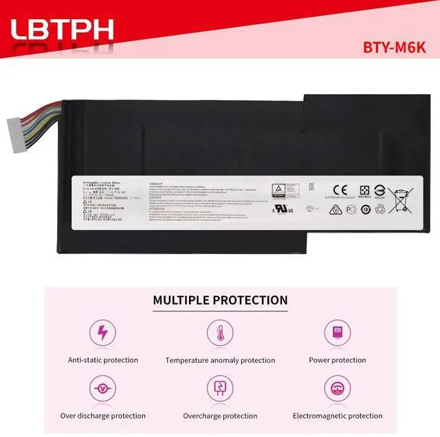 Alt view image 5 of 5 - LBTECH BTY-M6K Laptop Battery Replacement for MSI MS-16K3 MS-17B4 Stealth Pro GS63VR 7RG 7RG-005 7RG-036CN GF63 8RD 8RD-031TH 8RC 8RC-034CZ GF75 Thin 3RD 9SC Series 11.4V 52.4Wh 4600mAh