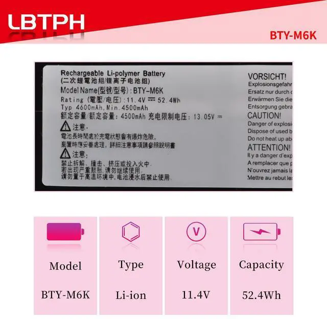 Alt view image 2 of 5 - LBTECH BTY-M6K Laptop Battery Replacement for MSI MS-16K3 MS-17B4 Stealth Pro GS63VR 7RG 7RG-005 7RG-036CN GF63 8RD 8RD-031TH 8RC 8RC-034CZ GF75 Thin 3RD 9SC Series 11.4V 52.4Wh 4600mAh