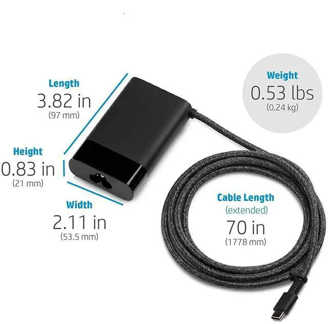 Alt view image 5 of 5 - 65W Slim Travel HP USB C AC Charger for Spectre x360 EliteBook x360 ProBook x360 Chromebook x360 Elite x2 Split x2 Fast Charging Type C Laptop Power Suppy Adapter Cord
