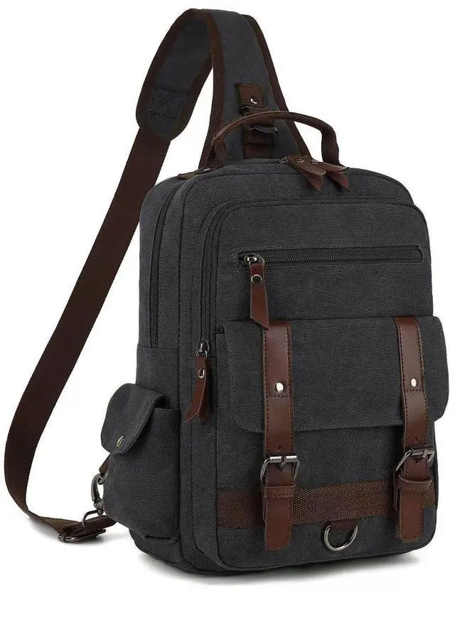 Main image of Vintage Canvas Crossbody Bag, Laptop Crossbody Bag, Men's Crossbody Bag, Lightweight Canvas Single Shoulder Bag, Travel Crossbody Bag, Casual Travel, Cycling Black