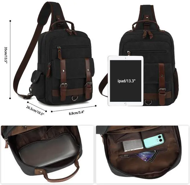 Alt view image 2 of 5 - Vintage Canvas Crossbody Bag, Laptop Crossbody Bag, Men's Crossbody Bag, Lightweight Canvas Single Shoulder Bag, Travel Crossbody Bag, Casual Travel, Cycling Black