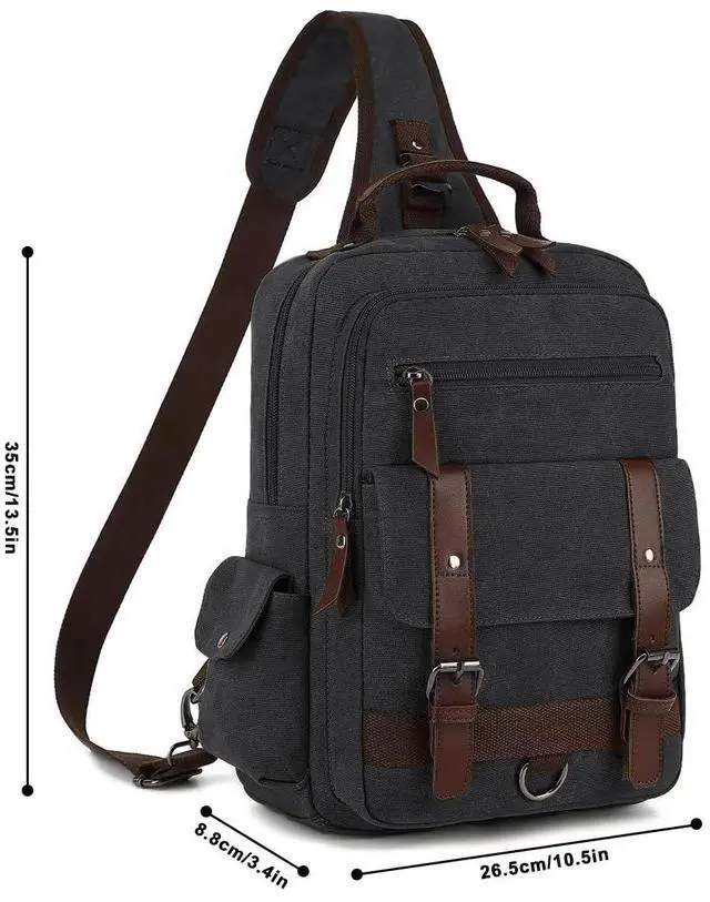 Alt view image 4 of 5 - Vintage Canvas Crossbody Bag, Laptop Crossbody Bag, Men's Crossbody Bag, Lightweight Canvas Single Shoulder Bag, Travel Crossbody Bag, Casual Travel, Cycling Black