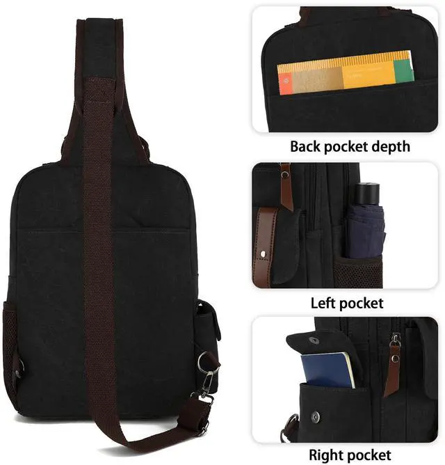 Alt view image 5 of 5 - Vintage Canvas Crossbody Bag, Laptop Crossbody Bag, Men's Crossbody Bag, Lightweight Canvas Single Shoulder Bag, Travel Crossbody Bag, Casual Travel, Cycling Black