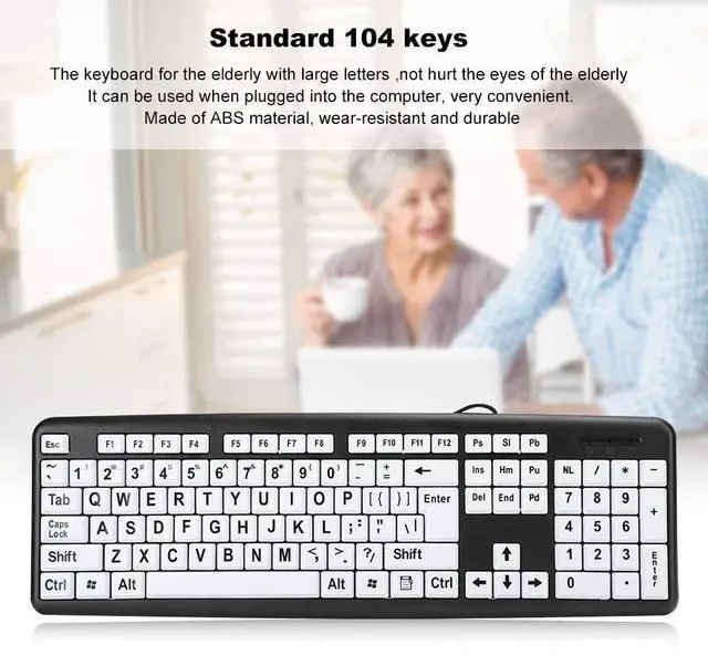Alt view image 5 of 5 - Computer Wired USB Wired Keyboard, Low Vision Keyboard Black Keyboard with White Large Print Keys(Black)