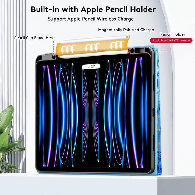 Alt view image 5 of 5 - Zonefoker Case for New iPad Pro 12.9 inch 6th/5th/4th/3rd Generation 2022/2021/2020/2018, 12.9'' ipad Pro Leather Folio Protective Cover 6/5/4/3 Gen with Pencil Holder, Auto Wake/Sleep, Marble Blue