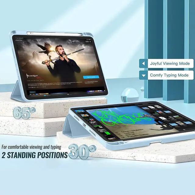 Alt view image 4 of 5 - ZryXal New iPad Pro 11 Inch Case 2022(4th Gen)/2021(3rd Gen)/2020(2nd Gen) with Pencil Holder,Smart iPad Case [Support Touch ID and Auto Wake/Sleep] with Auto 2nd Gen Pencil Charging (Sky Blue)