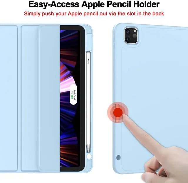 Alt view image 3 of 5 - ZryXal New iPad Pro 11 Inch Case 2022(4th Gen)/2021(3rd Gen)/2020(2nd Gen) with Pencil Holder,Smart iPad Case [Support Touch ID and Auto Wake/Sleep] with Auto 2nd Gen Pencil Charging (Sky Blue)