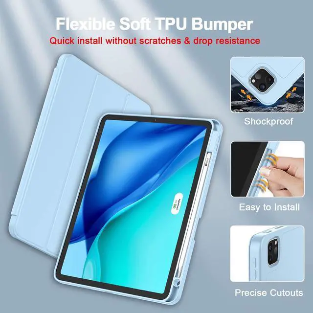 Alt view image 5 of 5 - ZryXal New iPad Pro 11 Inch Case 2022(4th Gen)/2021(3rd Gen)/2020(2nd Gen) with Pencil Holder,Smart iPad Case [Support Touch ID and Auto Wake/Sleep] with Auto 2nd Gen Pencil Charging (Sky Blue)