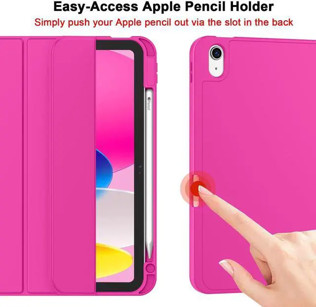 Alt view image 3 of 5 - ZryXal iPad (A16) Case/iPad 10th Generation Case [11-Inch 2025/10.9 Inch 2022] with Pencil Holder, Smart Cover with Soft TPU Back [Support Auto Wake/Sleep] (Rose Red)