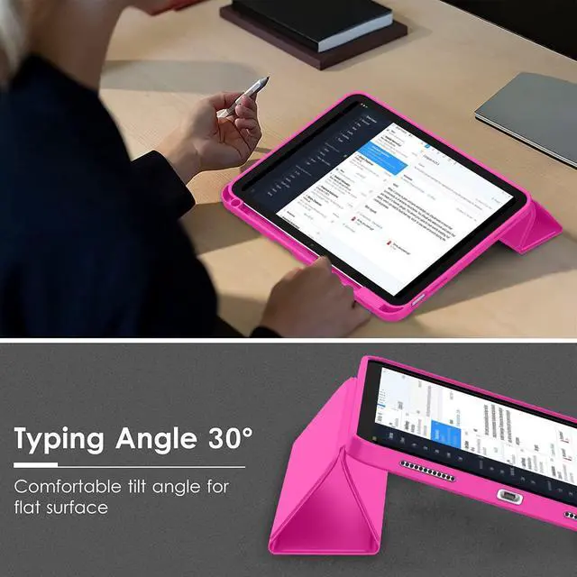 Alt view image 4 of 5 - ZryXal iPad (A16) Case/iPad 10th Generation Case [11-Inch 2025/10.9 Inch 2022] with Pencil Holder, Smart Cover with Soft TPU Back [Support Auto Wake/Sleep] (Rose Red)