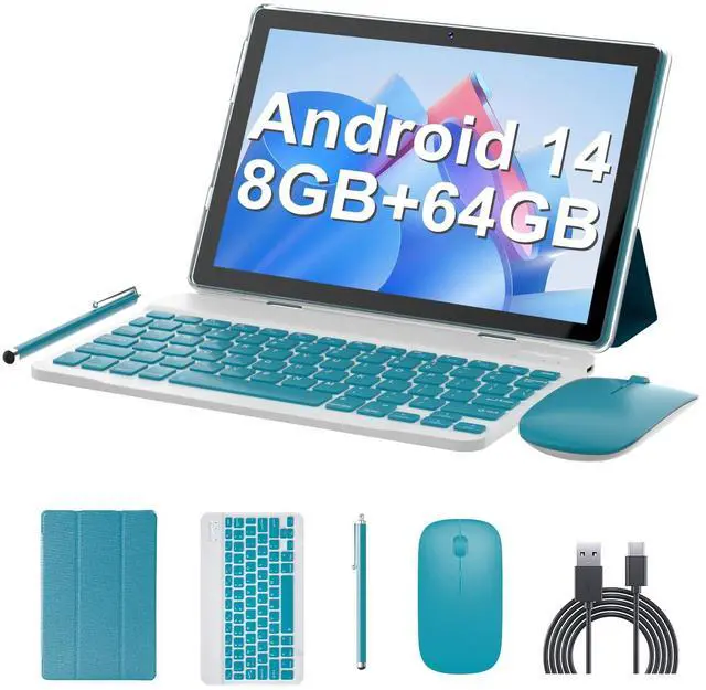 Main image of 10 inch Tablet Android 14 Tablets PC Set 2 in 1 Tablet with Keyboard Case Mouse Stylus 8GB RAM+64GB ROM 1TB Expansion Tableta Computer 10.1" IPS Screen 2MP+8MP Dual Camera 6000 mAh battery WiFi BT Tab
