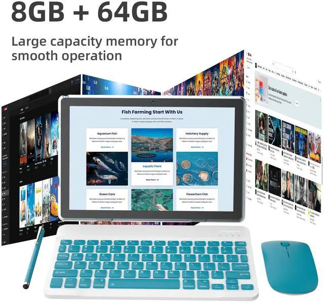 Alt view image 5 of 5 - 10 inch Tablet Android 14 Tablets PC Set 2 in 1 Tablet with Keyboard Case Mouse Stylus 8GB RAM+64GB ROM 1TB Expansion Tableta Computer 10.1" IPS Screen 2MP+8MP Dual Camera 6000 mAh battery WiFi BT Tab