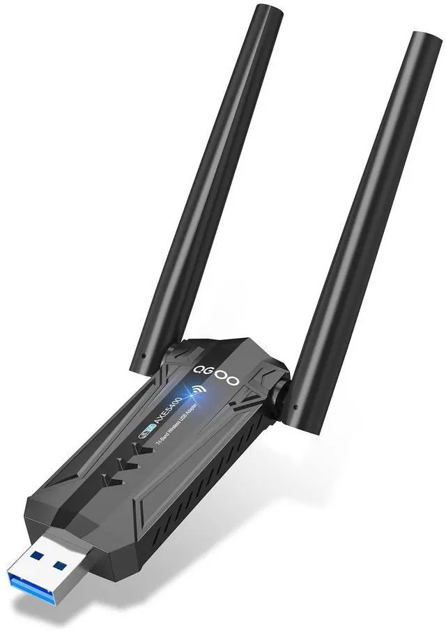 Main image of USB 3.0 WiFi 6E Adapter for Desktop PC, QGOO Tri-Band Axe 5400 Wireless Network Receiver/Dongle with 5dBi Dual Antennas, WiFi Card/Stick 6G/5G/2.4G for Laptop Computer Only Compatible Windows 11/10