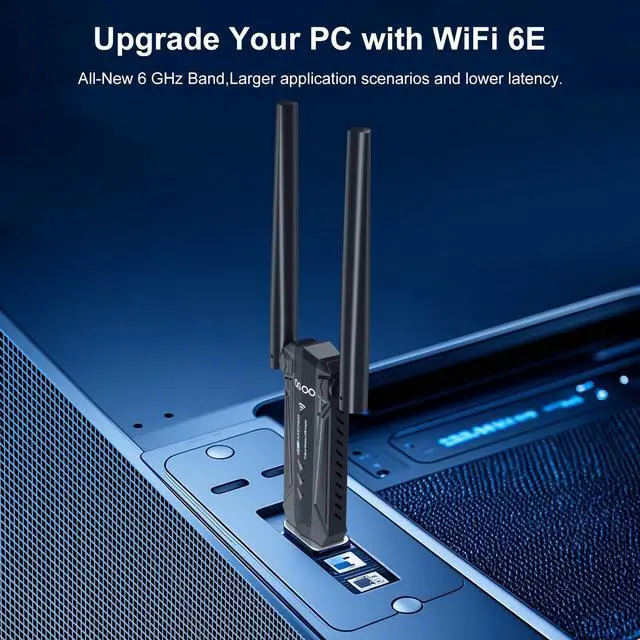Alt view image 4 of 5 - USB 3.0 WiFi 6E Adapter for Desktop PC, QGOO Tri-Band Axe 5400 Wireless Network Receiver/Dongle with 5dBi Dual Antennas, WiFi Card/Stick 6G/5G/2.4G for Laptop Computer Only Compatible Windows 11/10