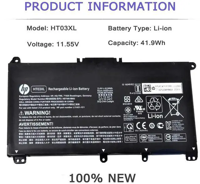 Alt view image 2 of 5 - HP HT03XL HSTNN-IB8O HSTNN-UB7J Laptop Battery Replacement for HP Pavilion 14-CE 15-CS 15-DA 250 255 430S G7 Series HTO3XL HSTNN-LB8L HSTNN-IB8OL HSTNN-DB8SL HSTNN-DB8R HSTNN-LB8M 41.9Wh 3Cells